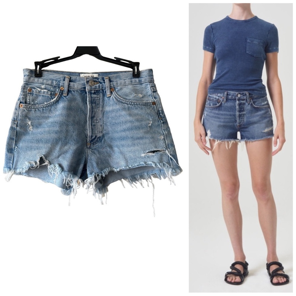 AGOLDE Parker Vintage Cut Off Distressed Button Fly Blue Jean Shorts Size 26